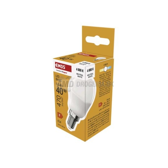 Emos LED žiarovka Basic, E14, 5,5 W (40 W), malá banka, neutrálna biela
