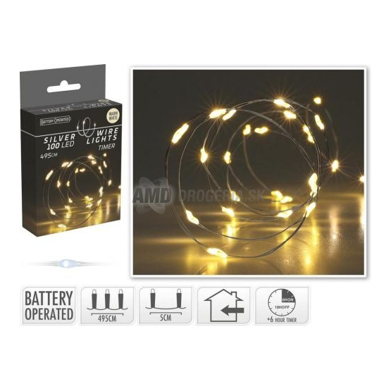 Vianočné LED svetlo s časovačom, 100 LED, teplá biela, 495 cm