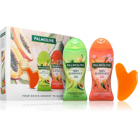 Palmolive Skin Radiance darčeková kazeta 2× sprchový gél + gua sha