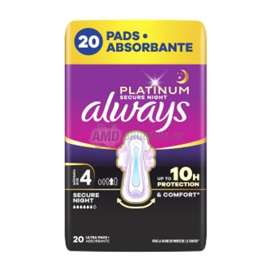 Always Platinum Secure Night dámske hygienické vložky, veľkosť 4, 20 ks