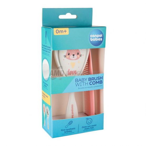 CANPOL KEFA NA VLASY + HREBEŇ CUTE ANIMALS RUŽOVÝ