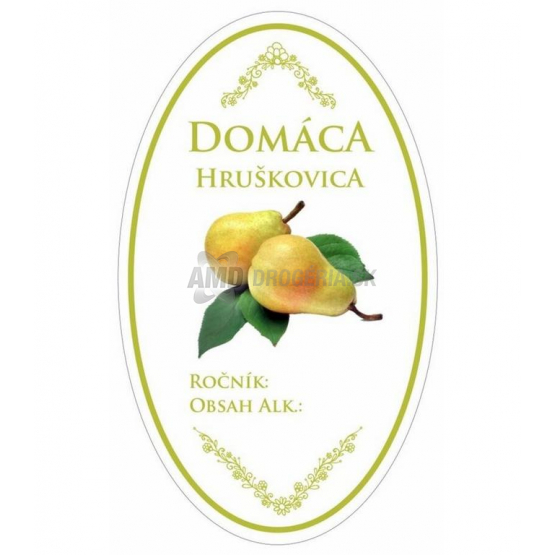 Samolepky na fľašu Hruškovica domáca, oválne biele, 16 ks