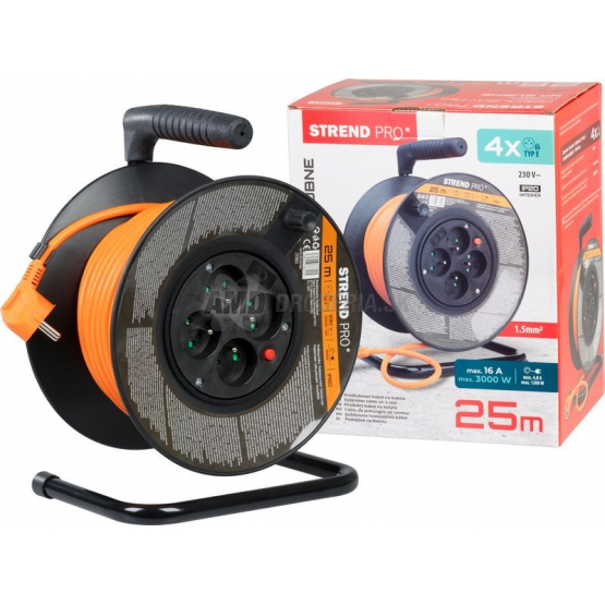 Strend Pro Predlžovací kábel na bubne DG-FB04, 25 m, 4 zásuvky, 1,5 mm²