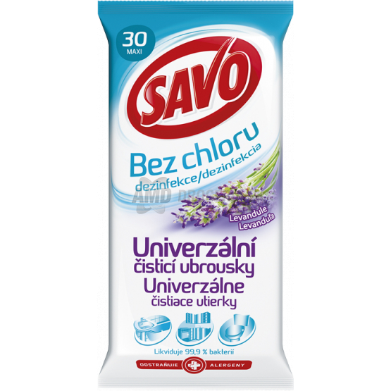 SAVO VLHČENÉ UTIERKY LEVANDUĽA BEZ CHLÓRU 30 KS