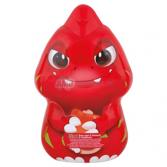 Dino 3v1 sprchový gél, šampón a kondicionér – červená figúrka dinosaura, 400 ml