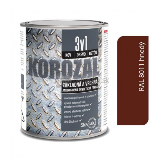 Korozal 3v1 antikorózna syntetická farba RAL 8011 hnedá, 2,5 l