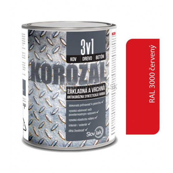 KOROZAL 3V1 RAL 3000 ČERVENÝ 2,5 L