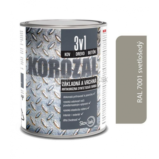 Korozal 3v1 antikorózna farba RAL 7001 svetlošedá, 2,5 l