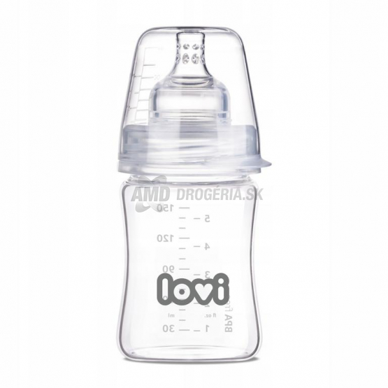 Lovi Dojčenská sklenená fľaša s dynamickým cumlíkom 0m+, 150 ml