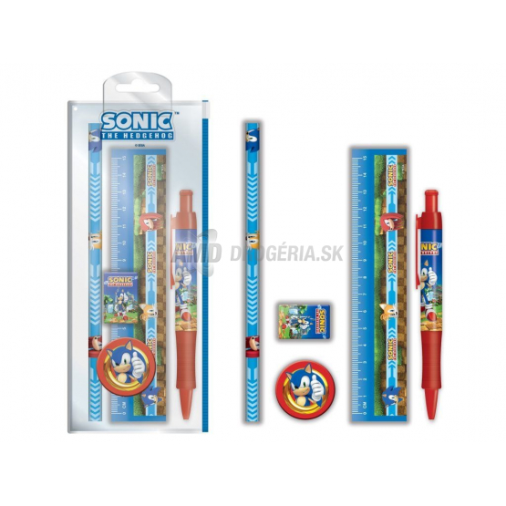 Sonic Školský set (pravítko, pero, ceruzka, guma, strúhadlo)