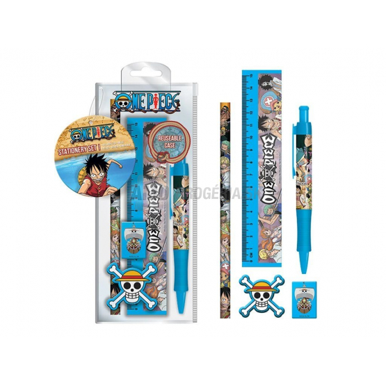 Školský set One Piece (pravítko, guma, strúhadlo, ceruzka, pero)