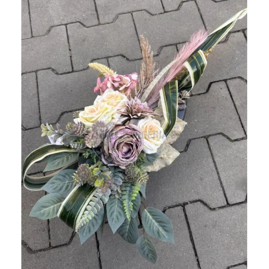 Ikebana 4635 ruže a dália, umelá kytica na hrob