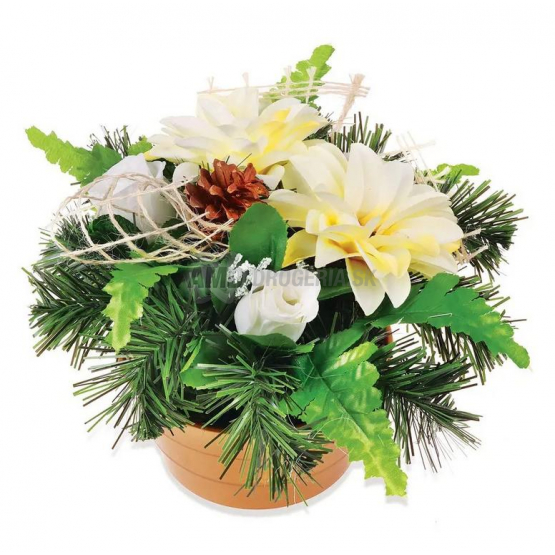 Ikebana 4136 s ružou, dáliou a doplnkami