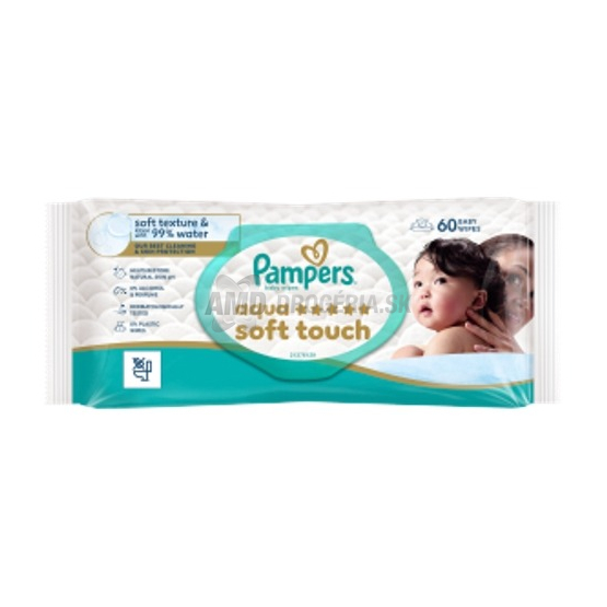 Pampers Aqua Soft Touch detské vlhčené obrúsky, 60 ks
