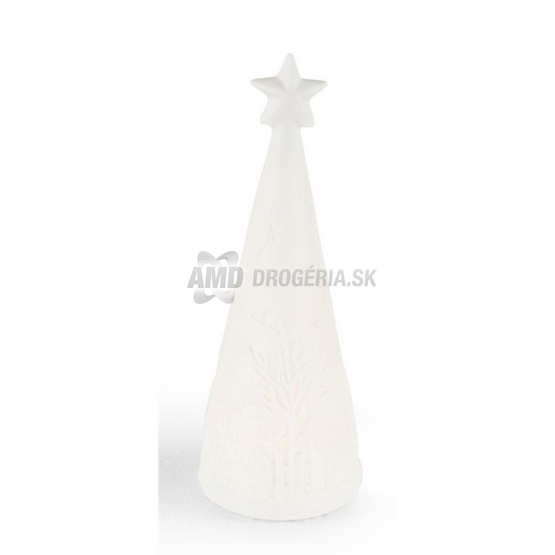 WU Porcelánový vianočný stromček s LED svetlom, biely, 6,9 × 6,9 × 17,8 cm