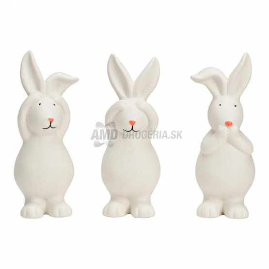 Porcelánový zajačik „nič nevidí, nič nepočuje, nič nehovorí“, biely, 3-dielny set, 5x12x5 cm