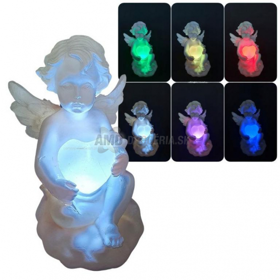 LED anjel so srdcom RGB, 11 cm