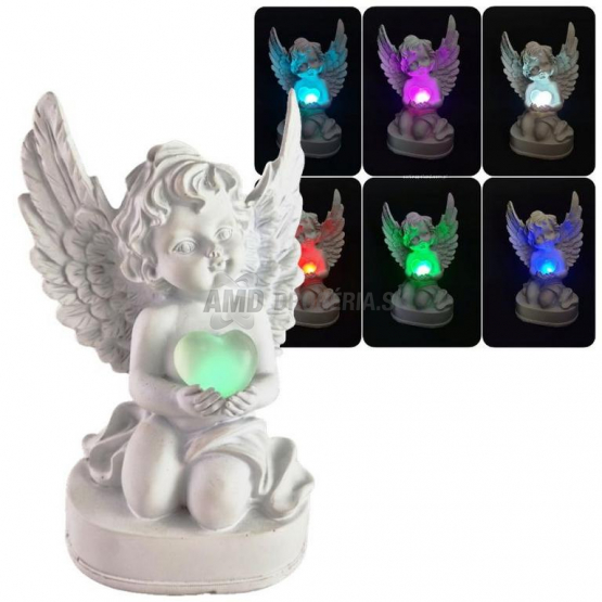 Anjel LED so srdcom RGB, 21 cm