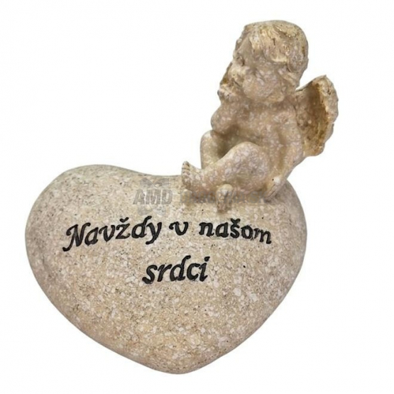 Anjel na srdci "Navždy v našom srdci", sivý, 12 cm