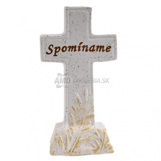 Kríž Spomíname, biely so zlatým dekorom, 21 × 11 × 7 cm