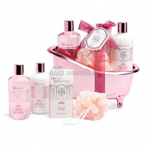 IDC Institute Scented Bath Cherry Blossom darčeková sada vo vaničke, 5 ks