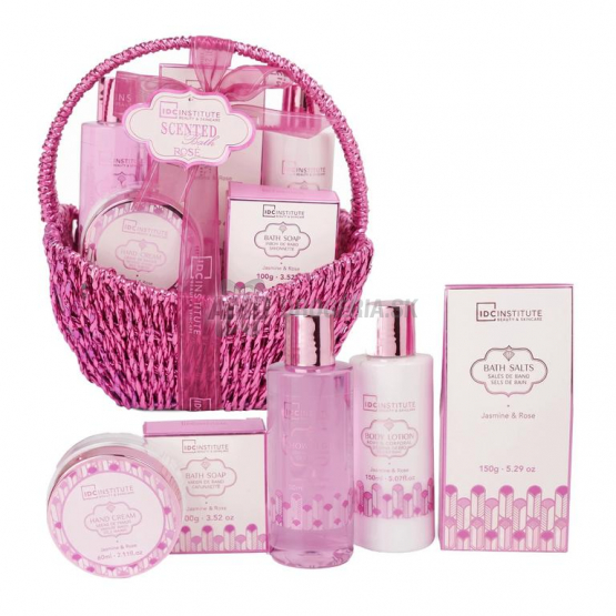 IDC Institute Scented Bath Rosé darčekový kôš Jasmine & Rose, 6 ks
