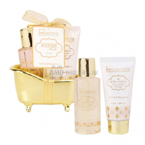IDC Institute Scented Bath Gold Vanilla & Bergamot, darčeková sada 3 ks