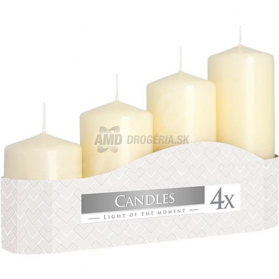 Aura Adventné sviečky krémové, 4 ks, výška 7–13 cm, priemer 4,8 cm