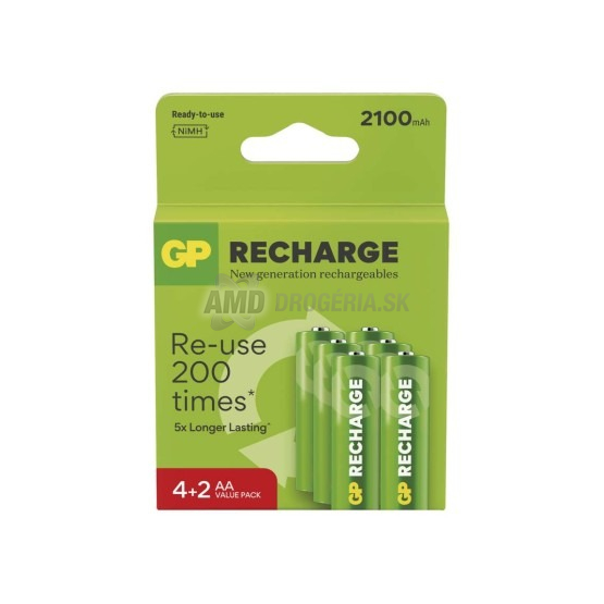 GP ReCharge nabíjacie batérie AA (HR6) 2100 mAh, 6 ks