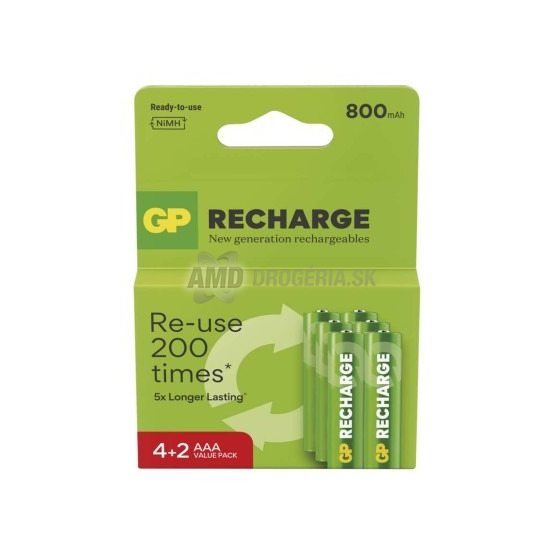 GP ReCharge nabíjacie batérie AAA (HR03) 800 mAh, 6 ks