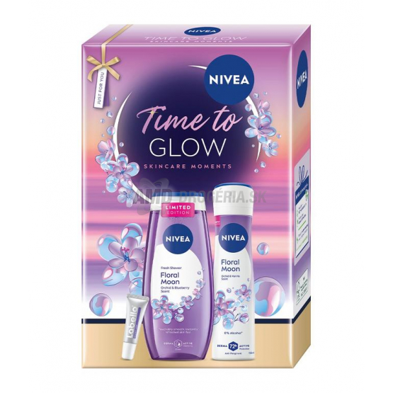 Nivea Time to Glow darčekový box Floral Moon (sprchový gél + deodorant + balzam na pery)