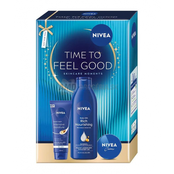 Nivea Darčekový box Time to Feel Good (telové mlieko + krém na ruky + Nivea Creme)
