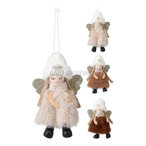 Závesná ozdoba anjel, 9 cm, sada 3 ks, polyester, mix
