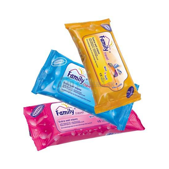 FAMILY TRAVEL VLHČENÉ UTIERKY 15 KS
