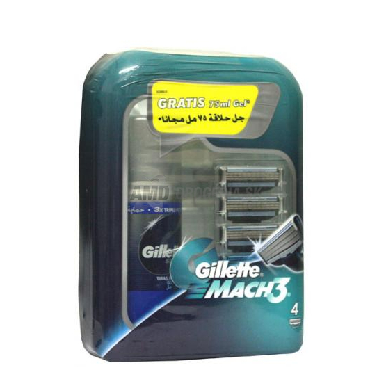 GILLETTE MACH 3 NÁHRADNÉ HLAVICE 4 KS + GÉL NA HOLENIE 75 ML