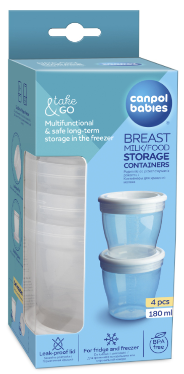 CANPOL BABIES ZÁSOBNÍK NA MATERSKÉ MLIEKO A JEDLO 180ML 4 KS