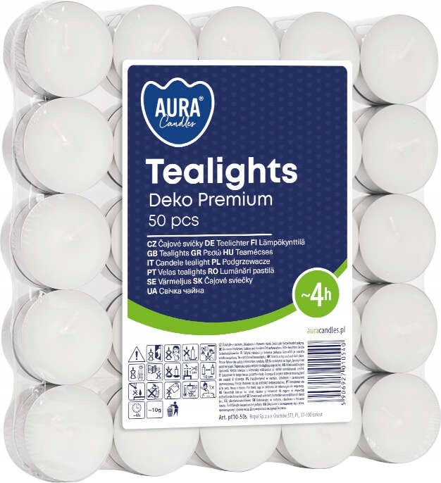 Aura Candles Čajové sviečky Tealights Deko Premium, 50 ks