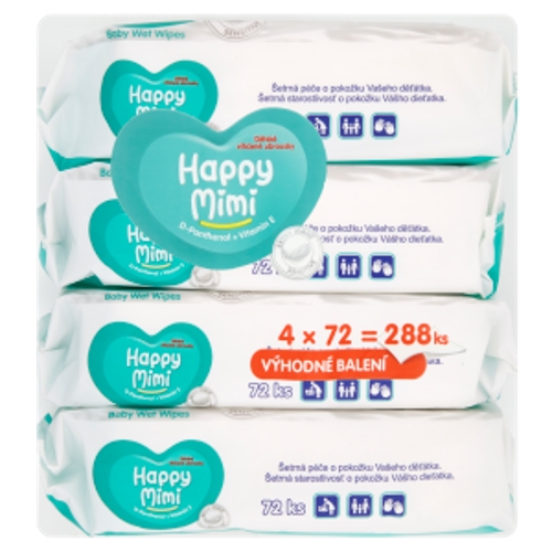 HAPPY MIMI DETSKÉ VLHČENÉ UTIERKY S PANTENOL ZELENÉ 4 X 72KS