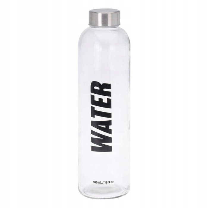 Sklenená športová fľaša s nápisom Water, 500 ml (mix farieb)