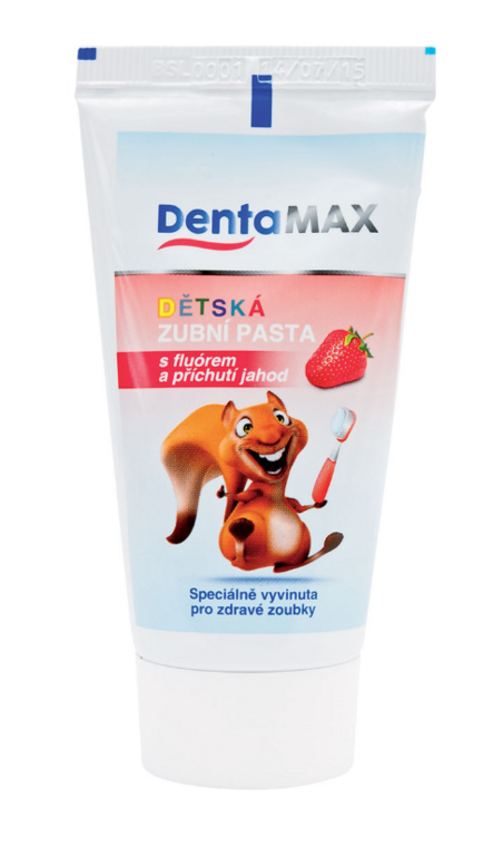 DENTAMAX ZUBNÁ PASTA DETSKÁS FLUÓROM A PRÍCHUŤOU JAHÔD 50ML