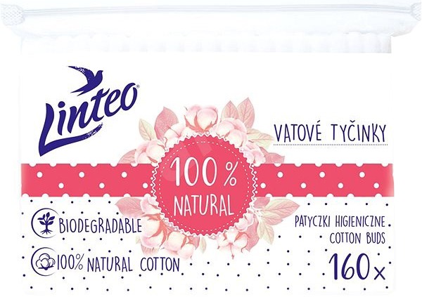 Linteo Vatové tyčinky Natural, 160 ks