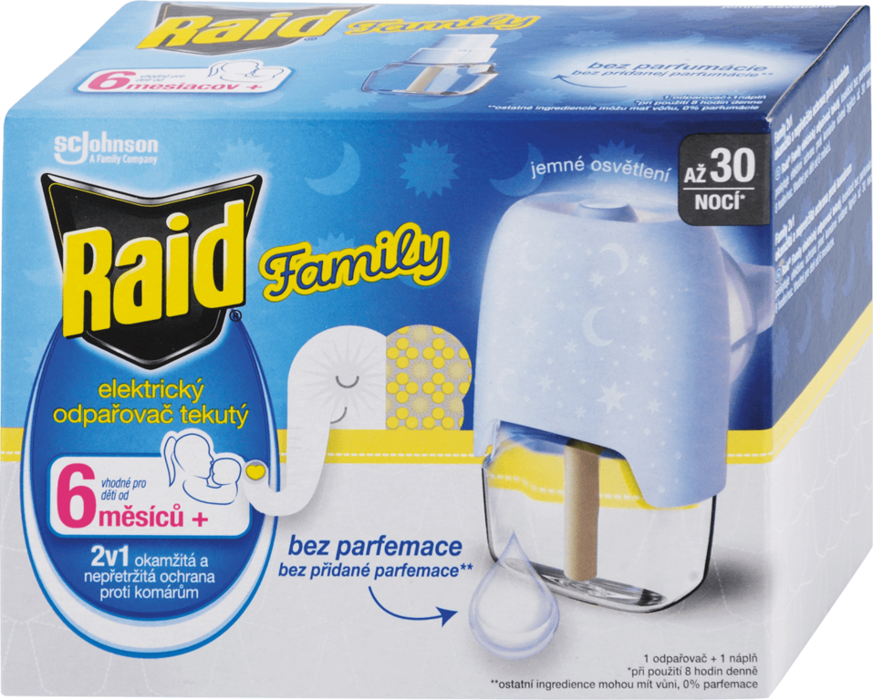 RAID ELEKTRICKÝ ODPAROVAČ S TEKUTOU NÁPLŇOU 30ML 30 NOCÍ FAMILY