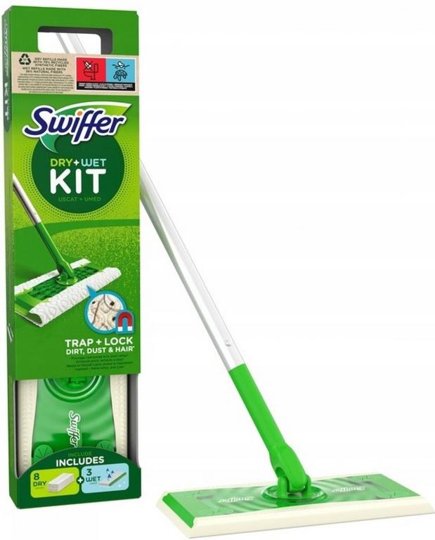 SWIFFER KIT MOP + NÁHRADNÁ PRACHOVKA NA PODLAHU 8KS + VLHČENÉ OBRÚSKY NA PODLAHU 3KS