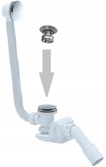 Vaňový sifón so zátkou click/clack, DN52, kov, 570 mm, prietok 48,6 l/min