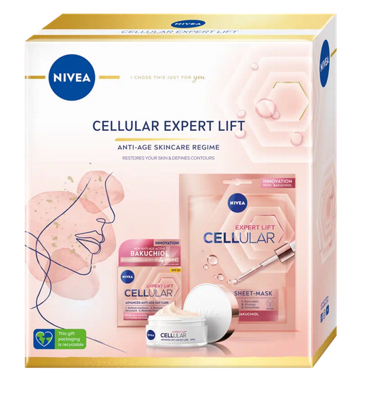 KAZETA NIVEA WOM CELLULAR EXPERT LIFT DENNÝ PLEŤOVÝ KRÉM 50ML + TEXTILNÁ PLEŤOVÁ MASKA 1KS
