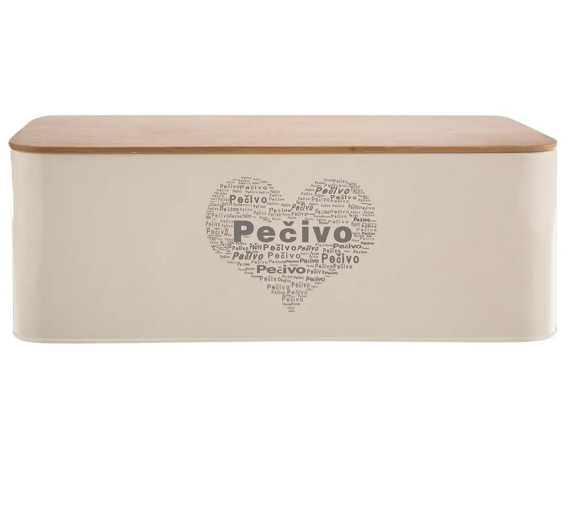 CHLEBNÍK PLECH/DREVO 42X22,5X16CM PEČIVO SRDCE