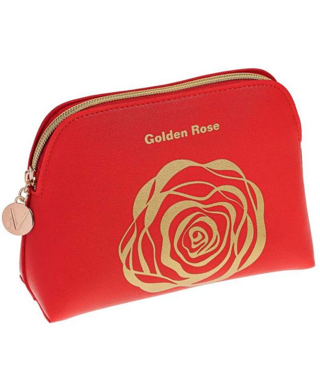 Kozmetická taška Golden Rose, červená so zlatým motívom ruže