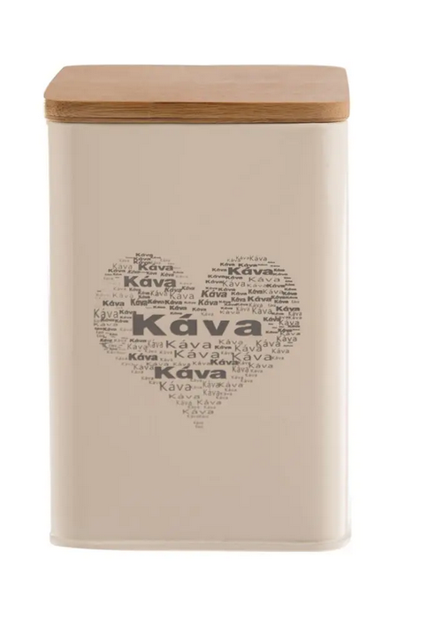 DÓZA PLECH/DREVO 9,5x9,5x14CM KÁVA SRDCE