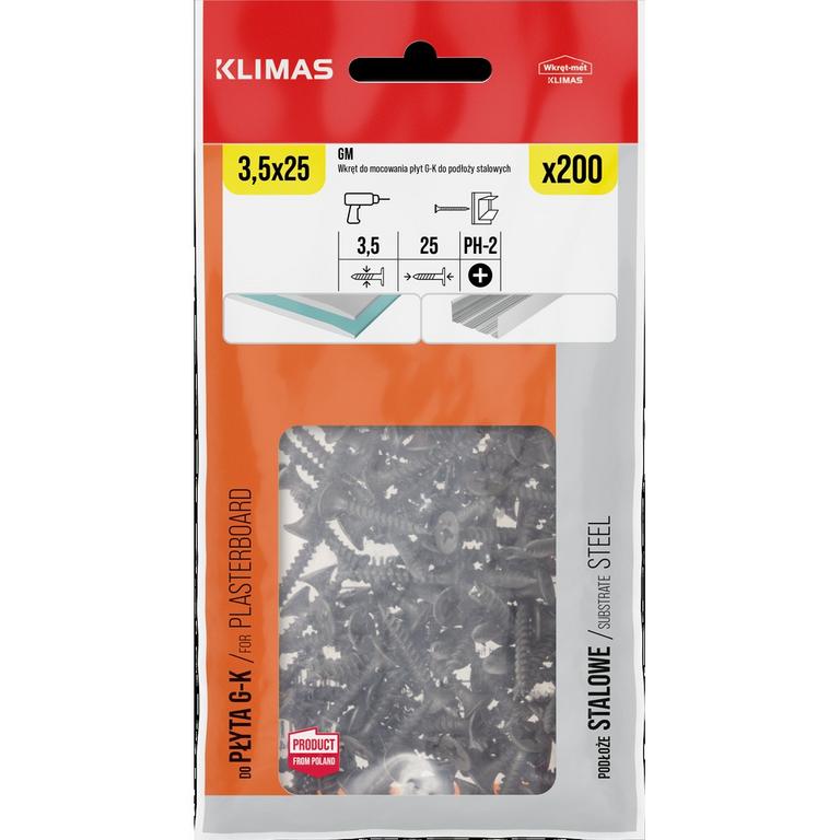 Klimas Skrutka do sadrokartónu na kov, 3,5 x 25 mm, 200 ks