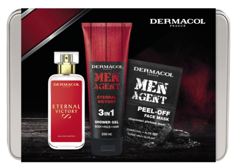 KAZETA DERMACOL MEN ETERNAL VICTORY EDP 50ML + SPRCHOVÝ GÉL 250ML + PEELINGOVÁ MASKA